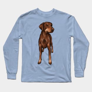 Chocolate and Tan Doberman Dog | Uncropped Natural Ears Long Sleeve T-Shirt